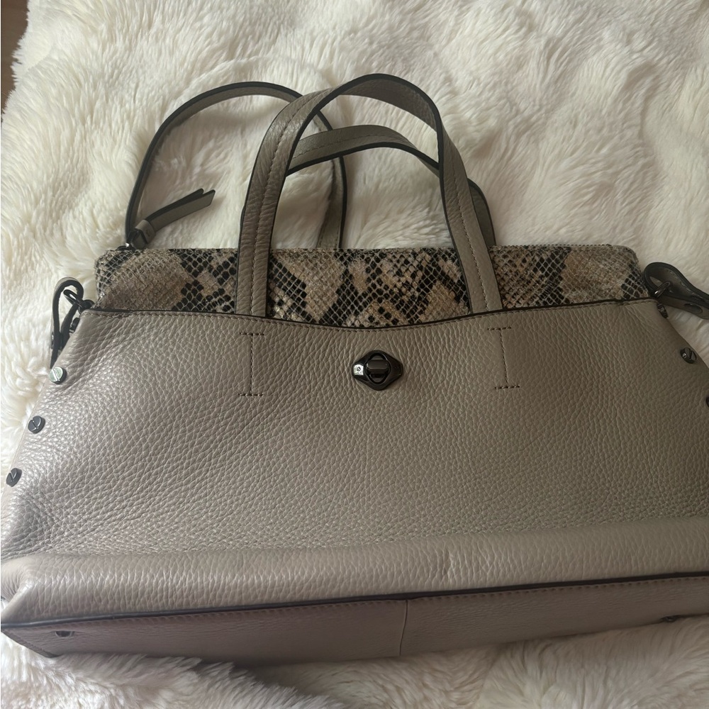 Aimee Kestenberg Leather Mariah Satchel Crossbody Shoulder Bag grey snake